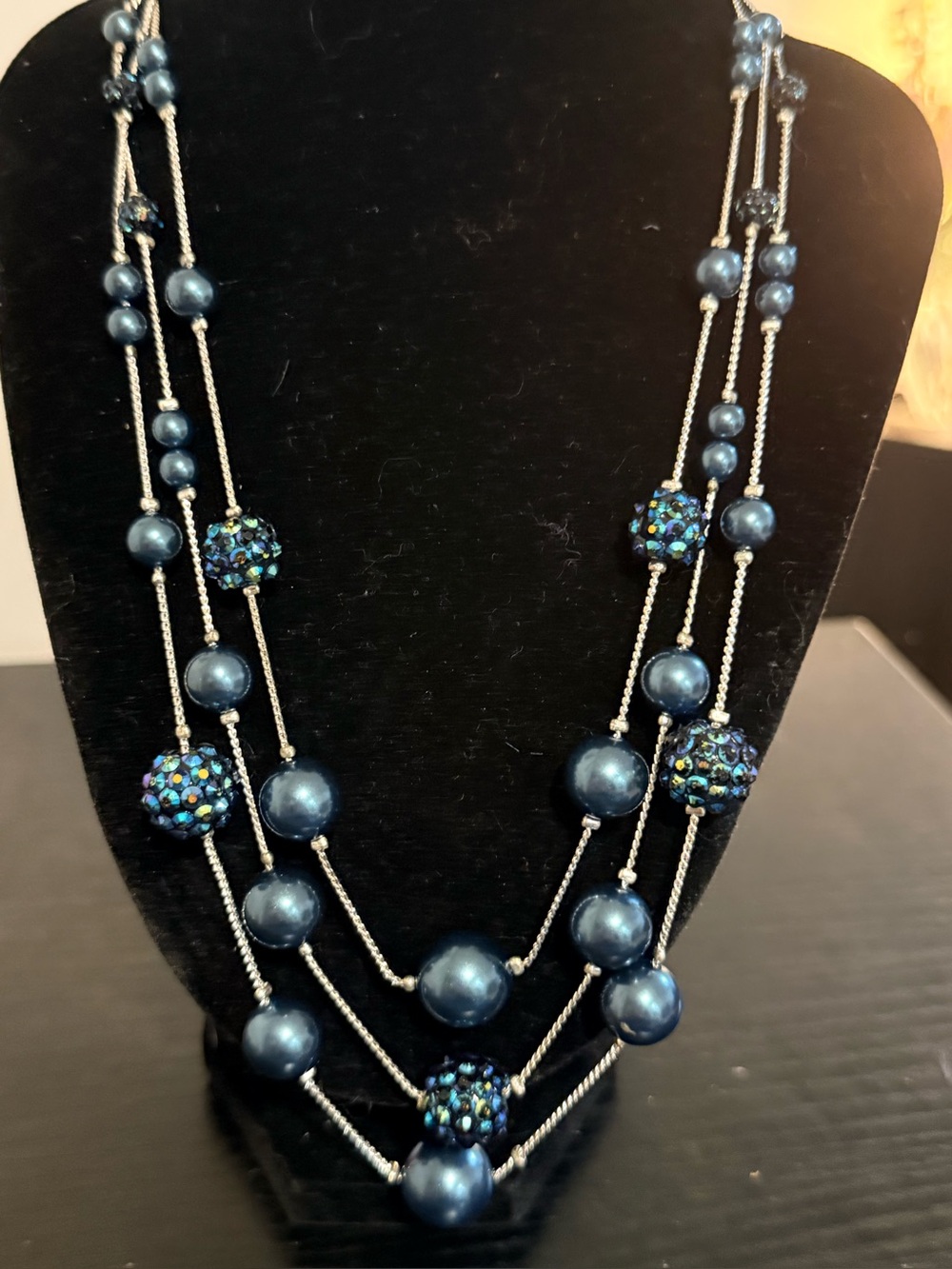 DKNY Navy Blue Multi-Strand Beaded Necklace
